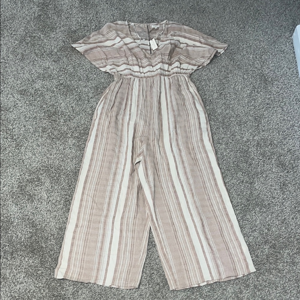 Cost Plus World Market Beige Striped Jumpsuit
